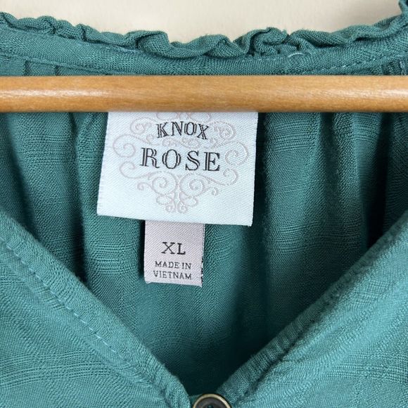 Knox Rose Green Peplum Peasant Blouse High Low Buttons Flowy Boho Size XL - Picture 4 of 6